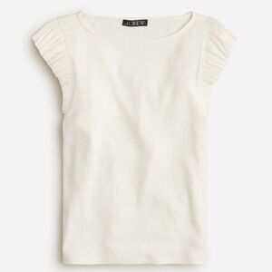 J. Crew Vintage rib ruffle boatneck tank top. Ivory.
Size small